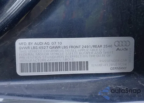 2011 Audi A4 2.0T Premium z USA, uszkodzony, nr VIN WAUBFAFL2BN014208
